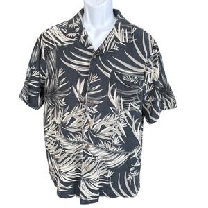 Havana Jack's Cafe 100% Silk Washed Black, Button Up Hawaiian Shirt, Size Large